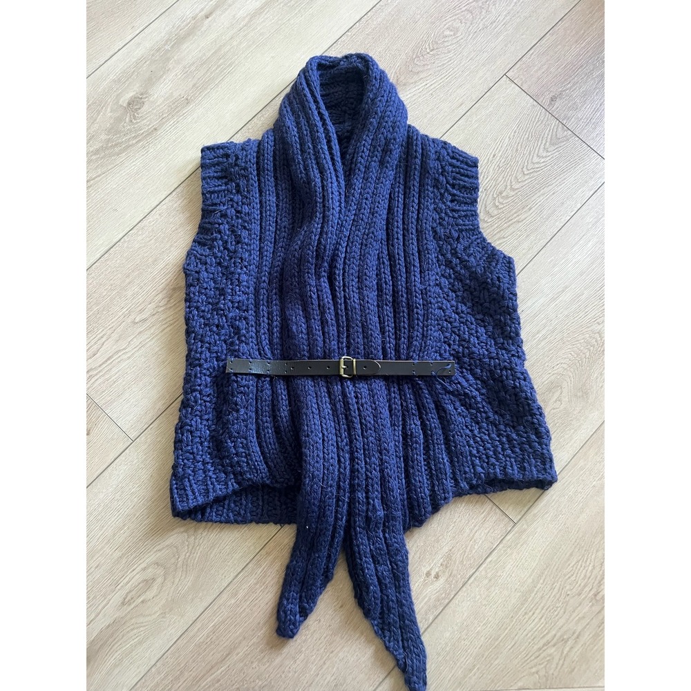 Improvd XS Blue Knit Cardigan‎ Belted Wrap Sweater Chunky Cozy Women's